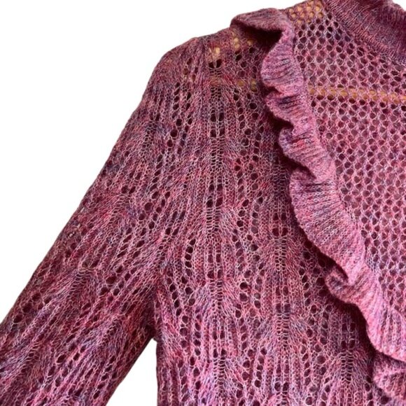 Bishop + Young ruffled v-neck open knit crochet sweater XS excellent condition - Picture 7 of 14